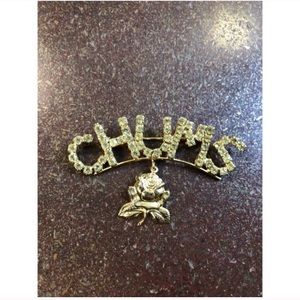 Chums Gold Rhinestone Rose Brooch